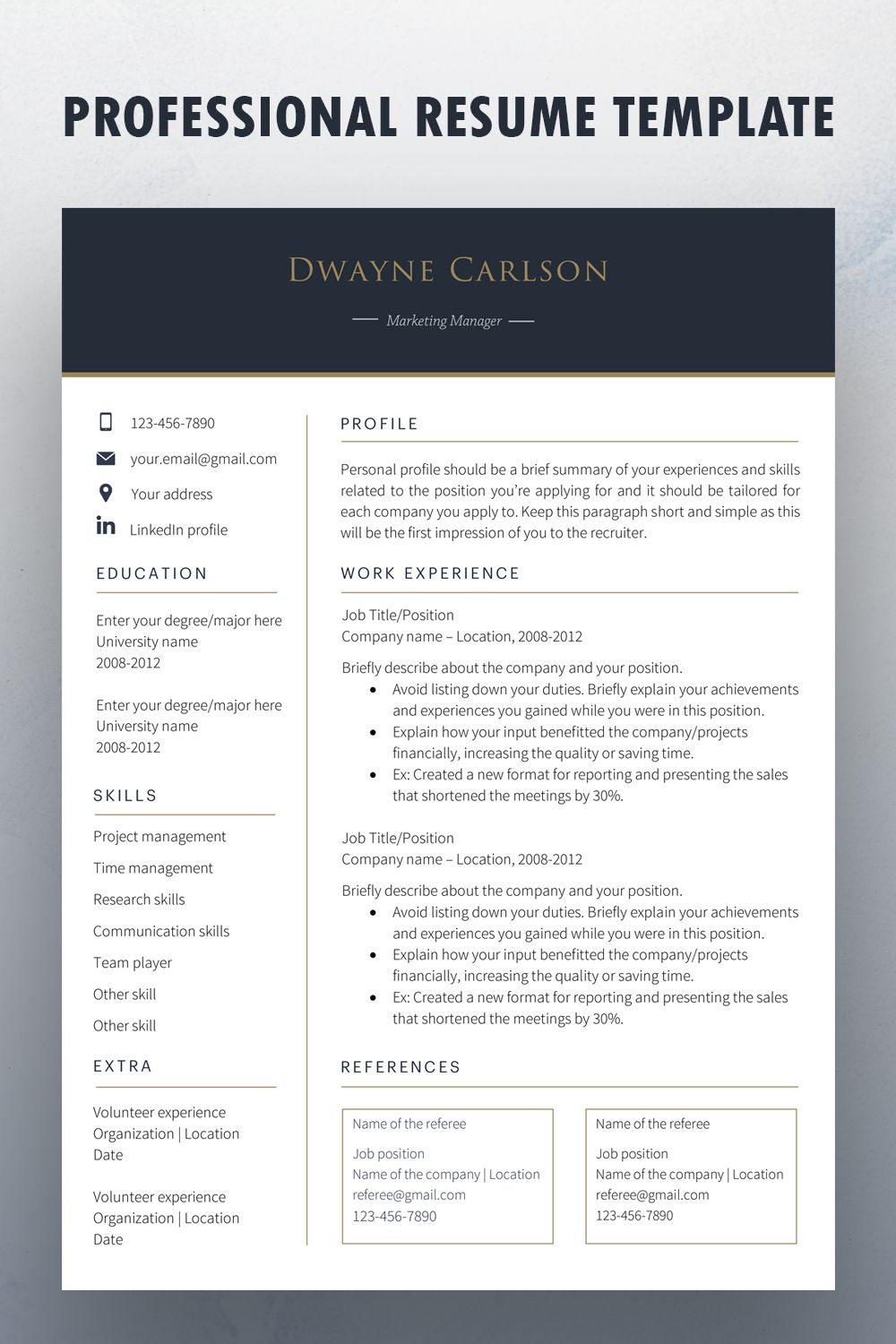 listing references on resume on professional one page and two page resume template cv template cover letter reference page for ms word instant digital download resume template lettering cover letter template