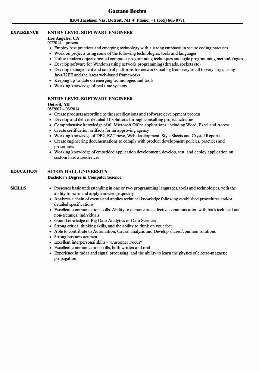 sample resume for software developer on entry level software developer resume beautiful entry level software engineer resume samples