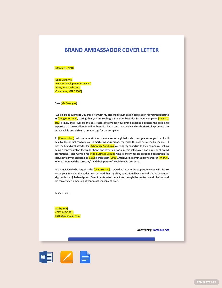 brand ambassador job description on brand ambassador cover letter template free pdf word doc apple mac pages google docs cover letter template free cover letter template letter templates