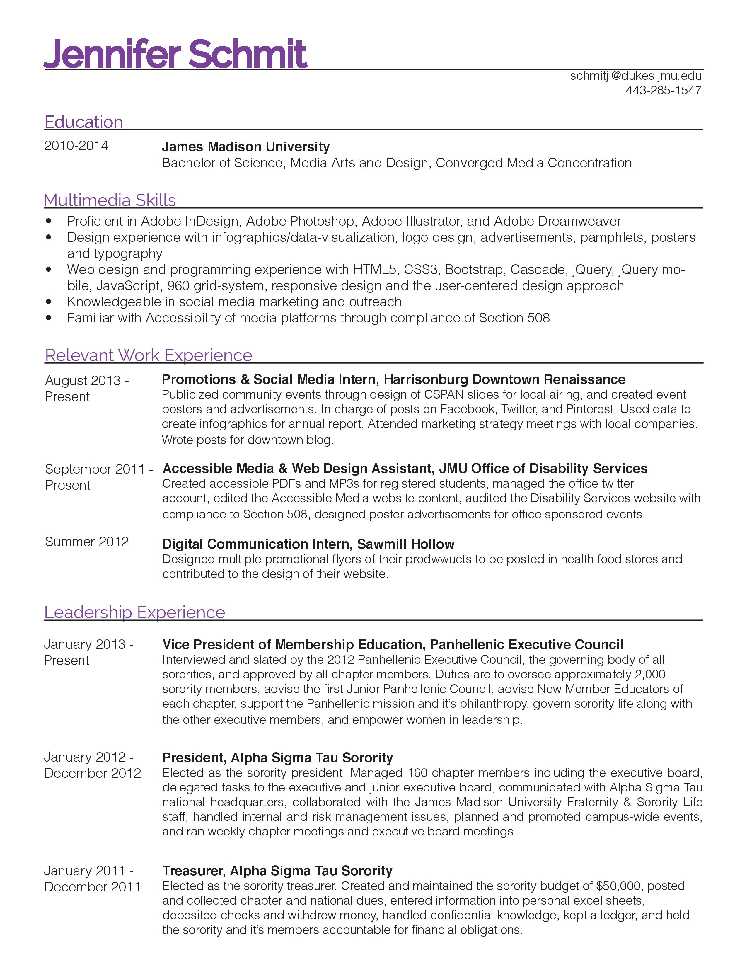 resume for social media marketing on jenny schmit design portfolio indesign brochure templates marketing resume resume examples