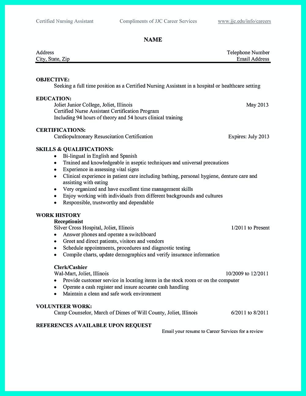 certified nursing assistant resume pdf on pin on resume sample template and format