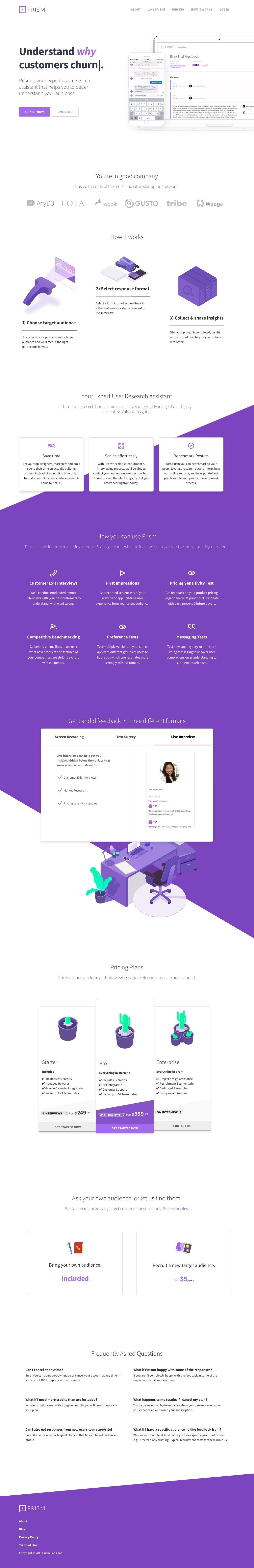 ux research assistant on prism is your friendly user research assistant that interviews customers captures their feedback landing page design web app design best landing page design