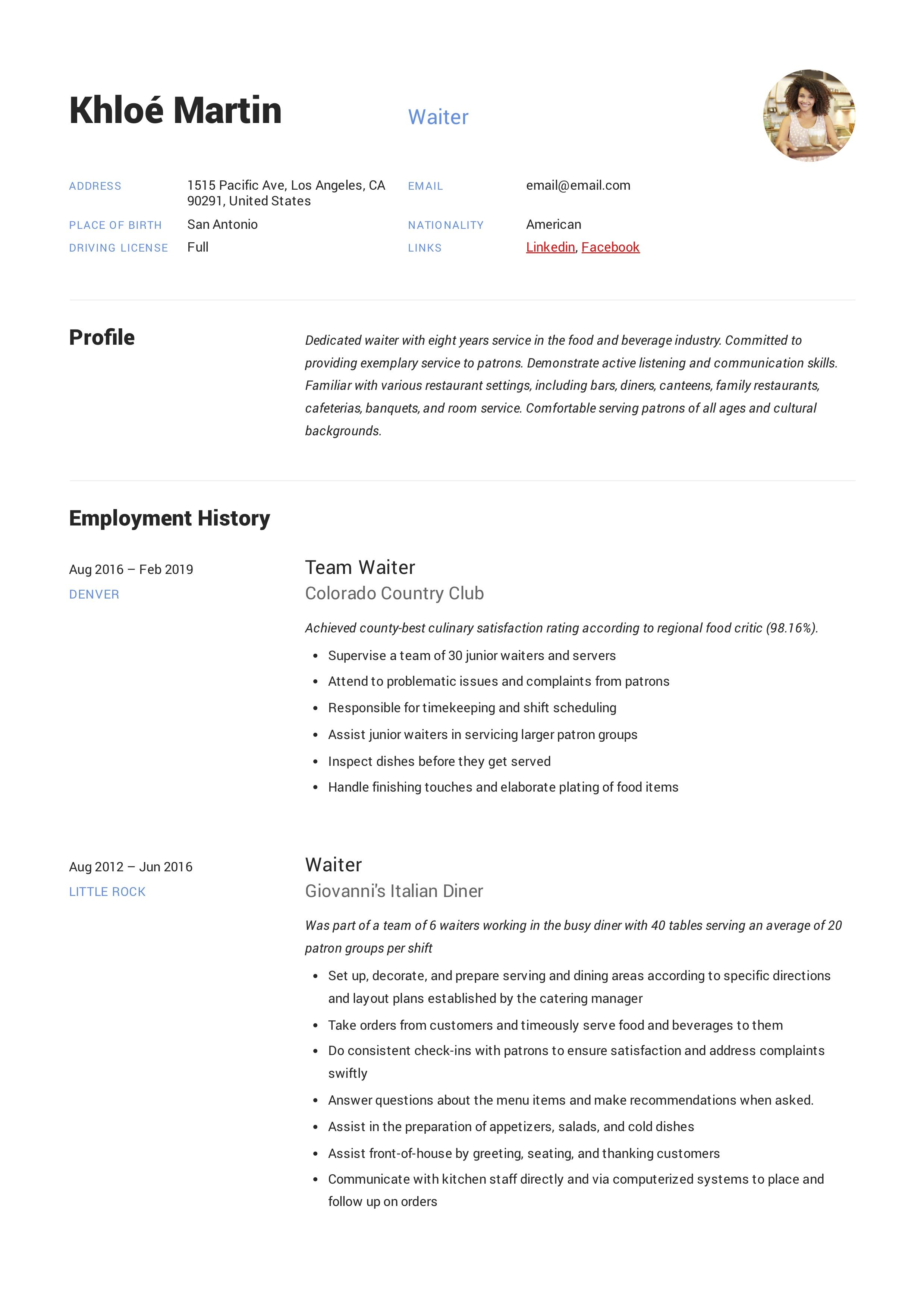 waiter responsibilities resume on waiter resume example resume writing resume examples guided writing