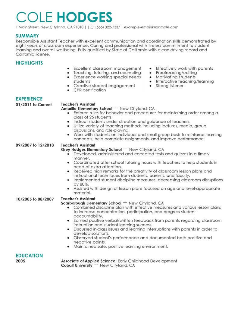 early childhood teacher resume on assistant teacher resume example resume examples resume objective examples teacher resume