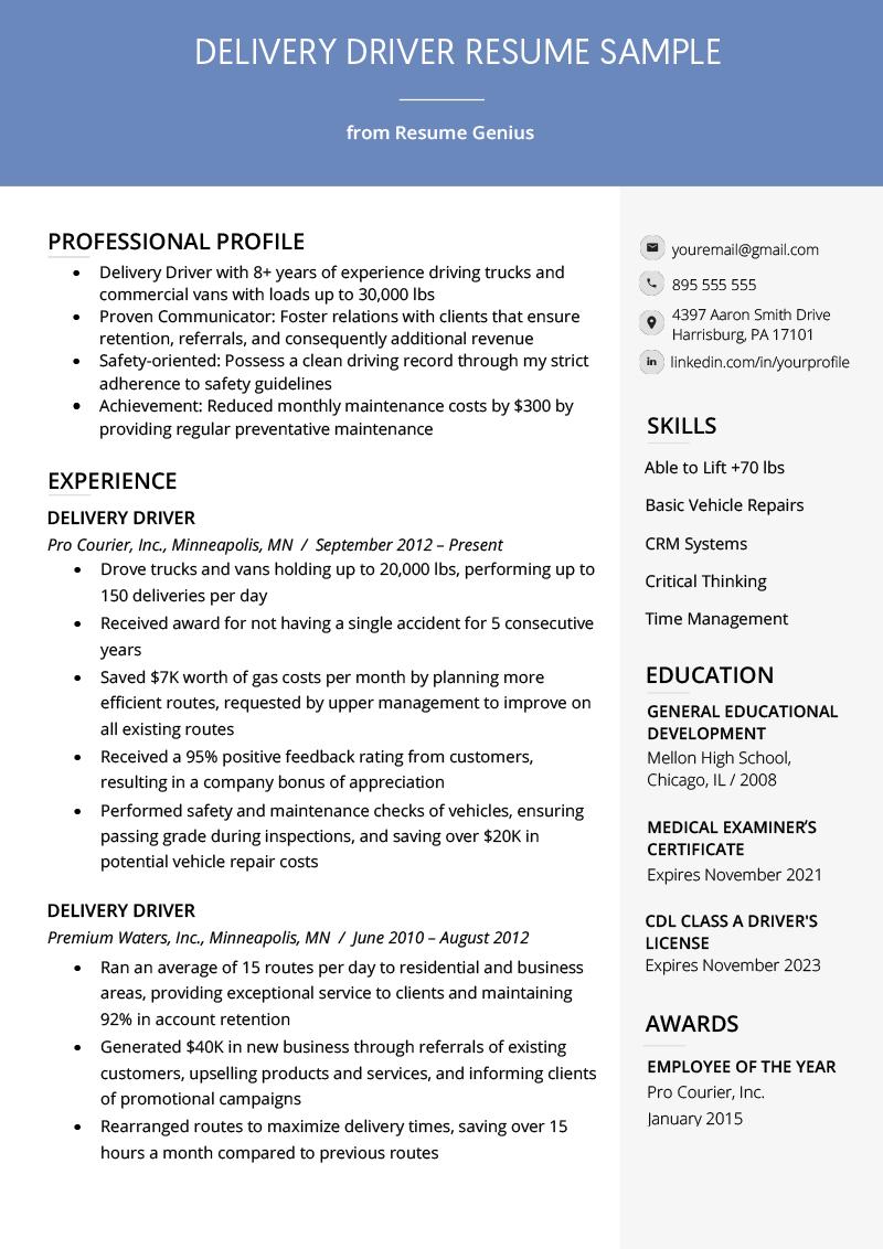 amazon delivery driver resume examples on delivery driver resume example writing tips resume genius resume examples driver job delivery driver