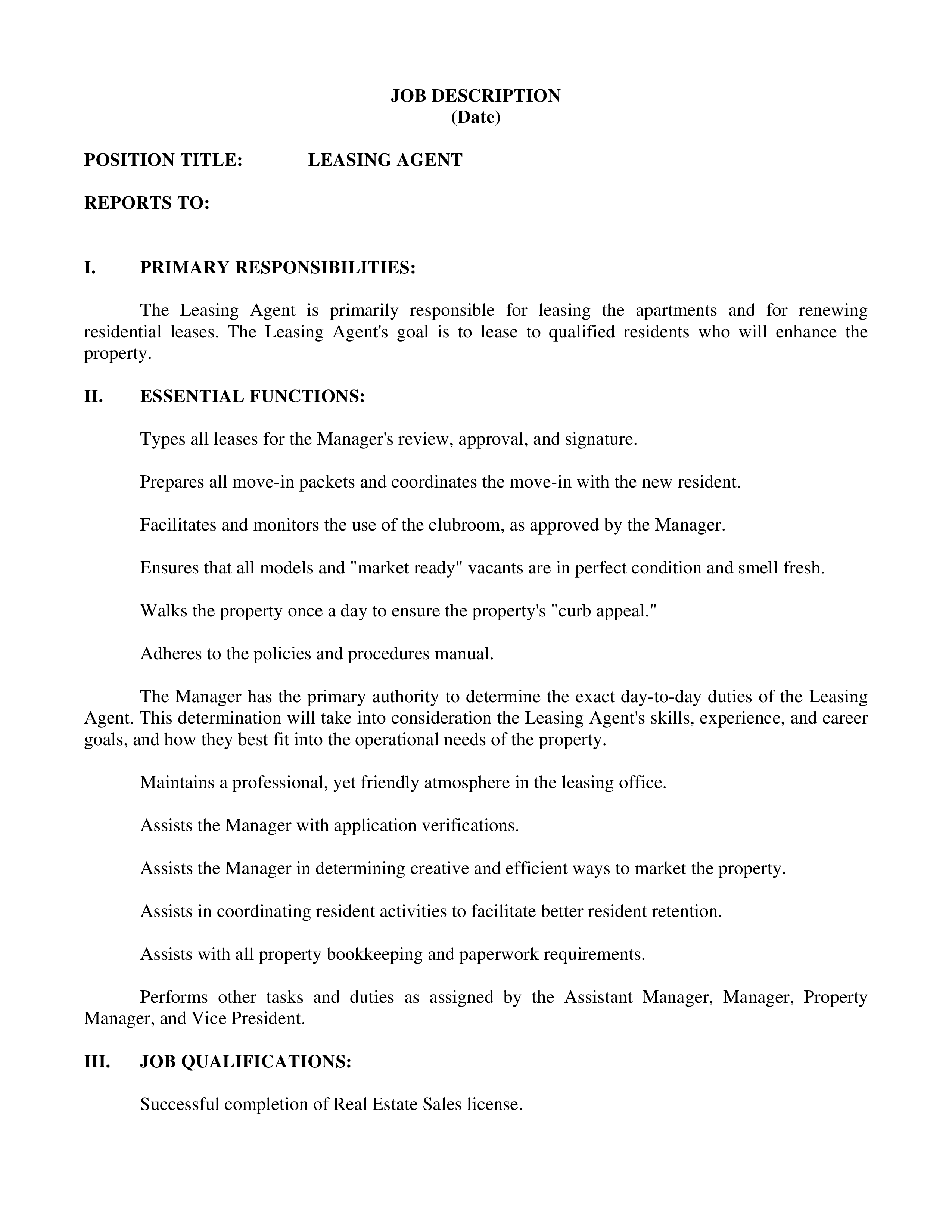 real estate leasing agent on real estate leasing agent job description how to create a real estate leasing agent job description d job description template leasing agent job description
