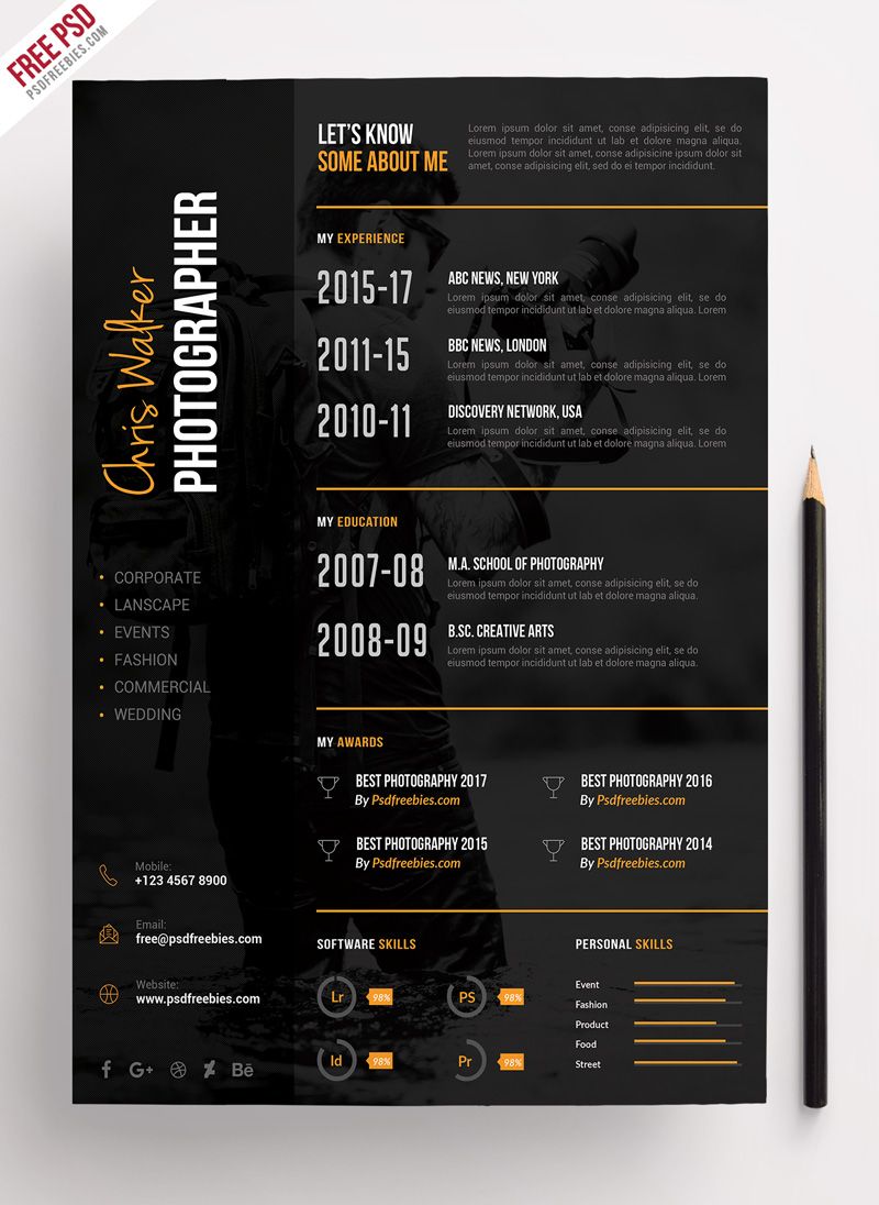cool resume designs on photographer resume cv psd template psdfreebies com photographer resume photography resume resume design template