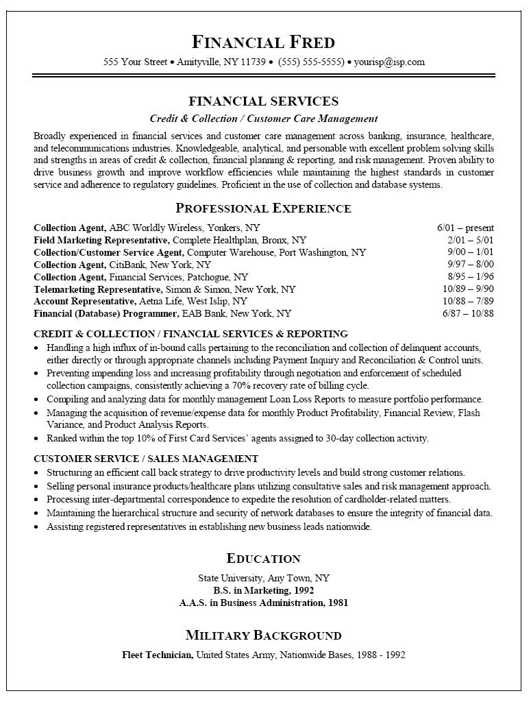 army resume template on collector resume customer service resume cover letter for resume sample resume