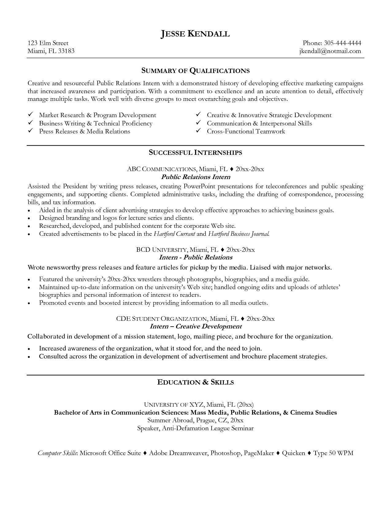 public relations resume objective examples on marketing plan mission statement examples mission statement examples internship resume resume examples