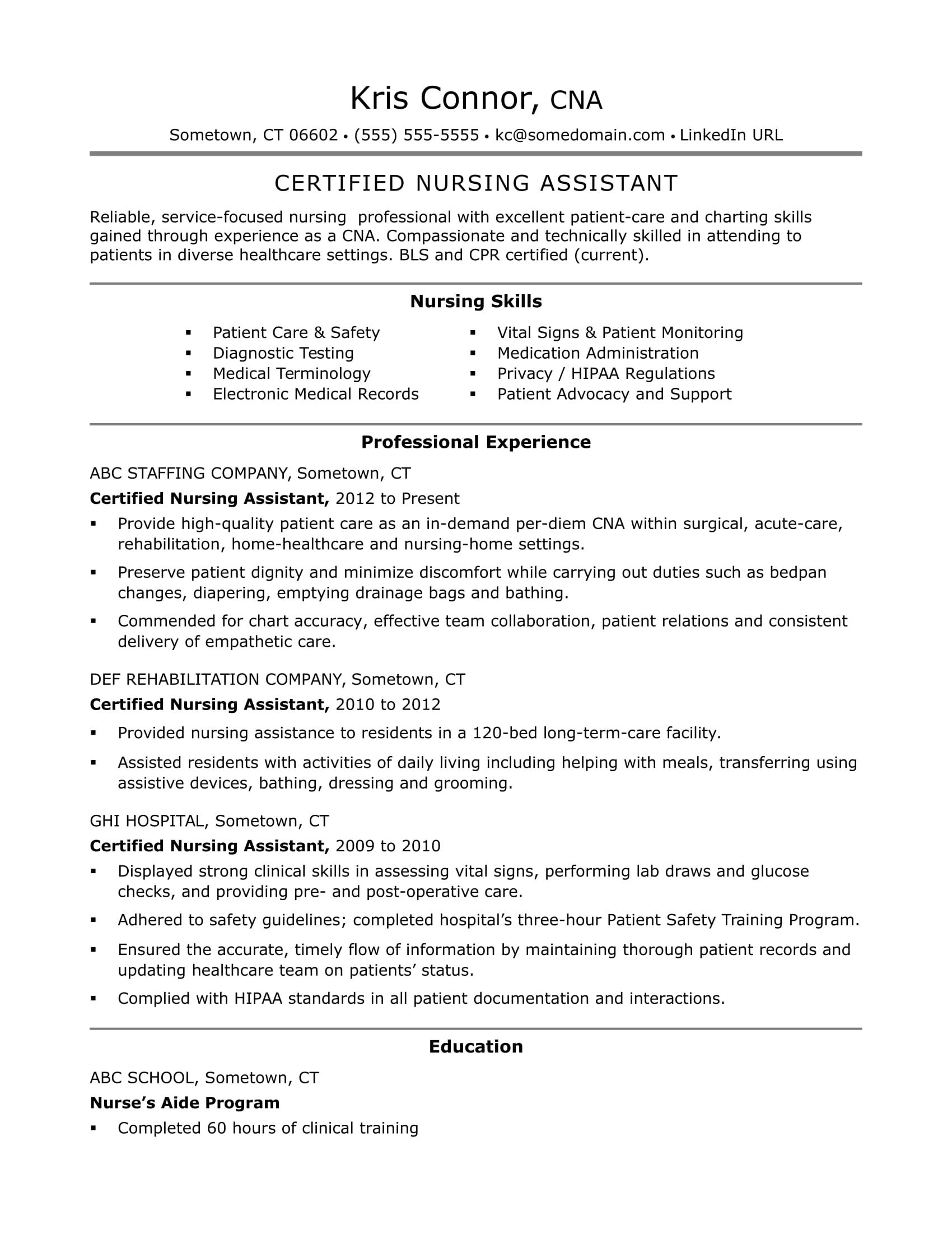 certified nursing assistant resume pdf on pin on cna