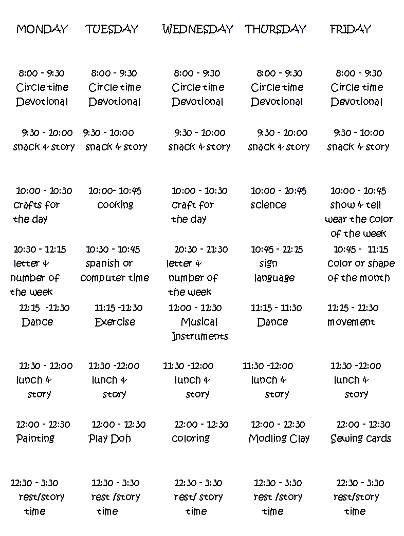 basic daily schedule school schedule home daycare schedule daycare schedule child care program on basic daily schedule school schedule home daycare schedule daycare schedule