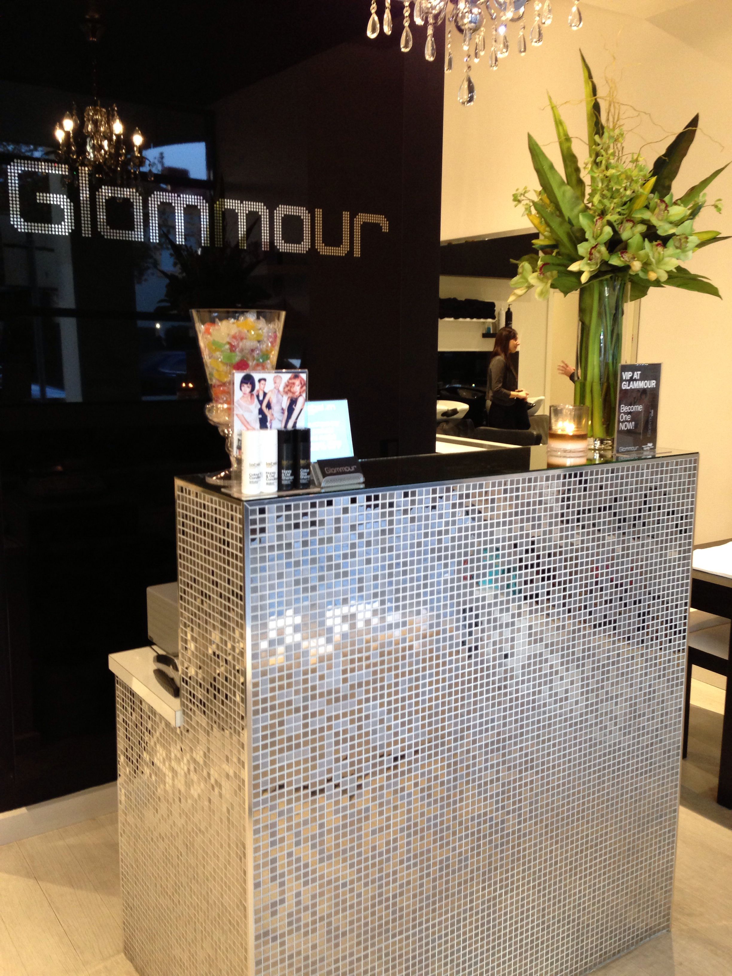 front desk software on our very glam reception front desk hair salon interior salon interior design salon decor