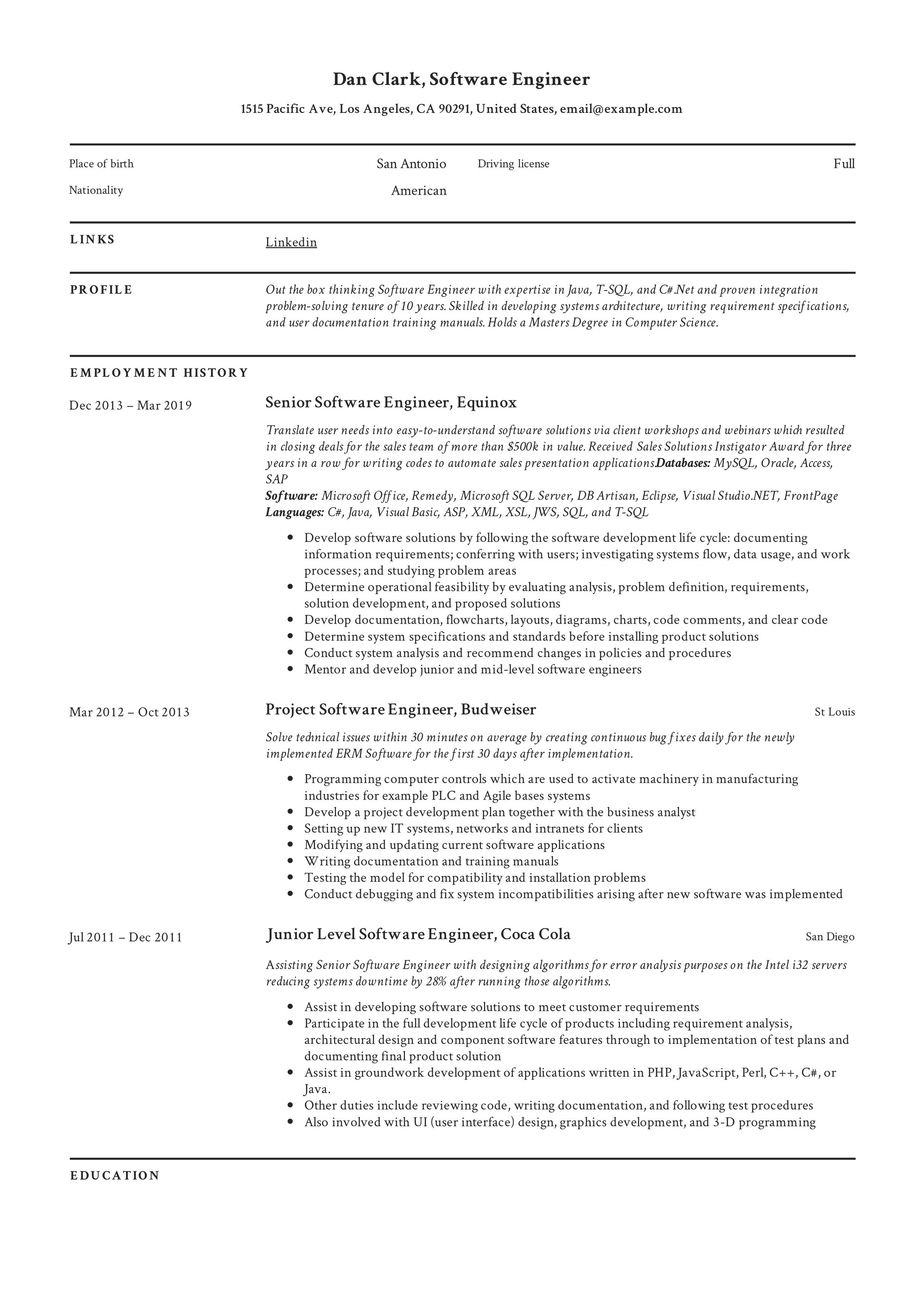 senior software engineer sample resume on software engineer resume template software engineer engineering resume resume template