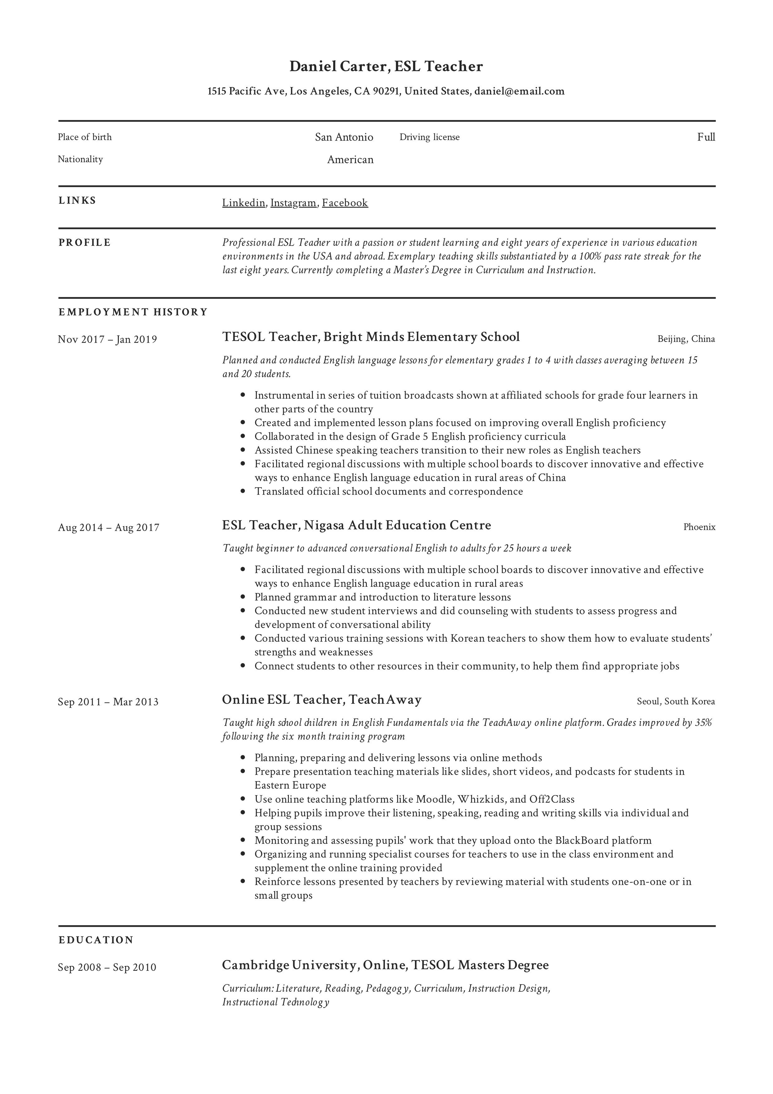 online teacher resume sample on 12 esl teacher resume templates ideas teacher resume esl teachers guided writing