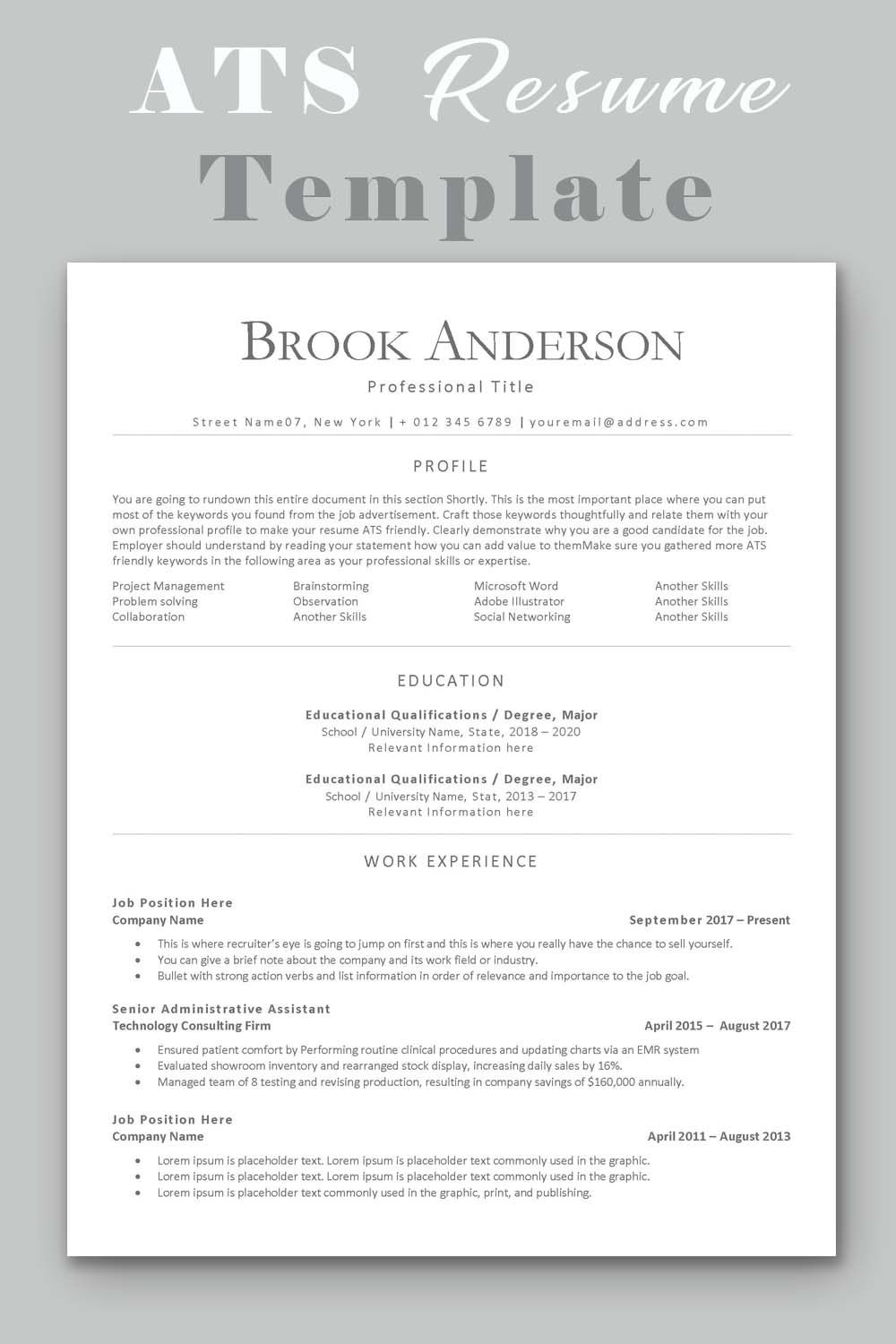 ats resume template on ats resume corporate traditional curriculum vitae 2020 easy to customize ats friendly resume template resume template resume design template resume words