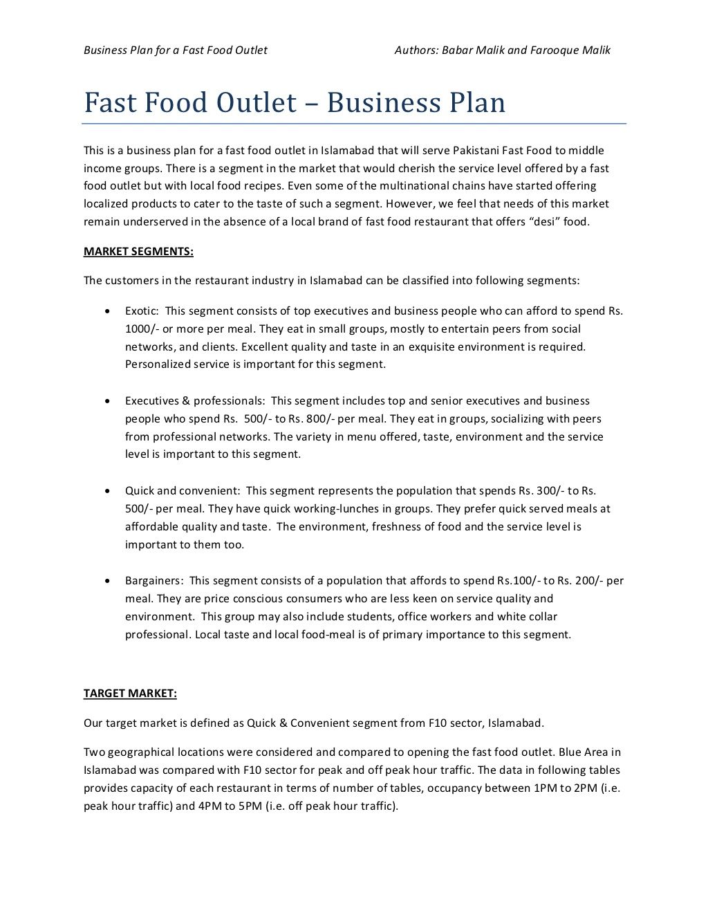 introduction on fast food on business plan of fast food restaurant restaurant business plan business plan template free business plan template word
