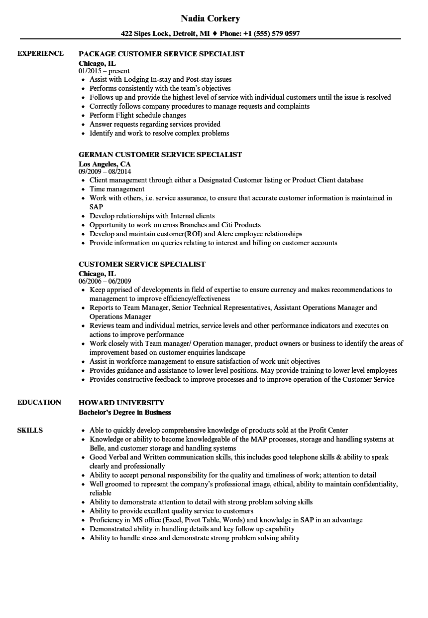 human resource specialist resume on customer support specialist cv