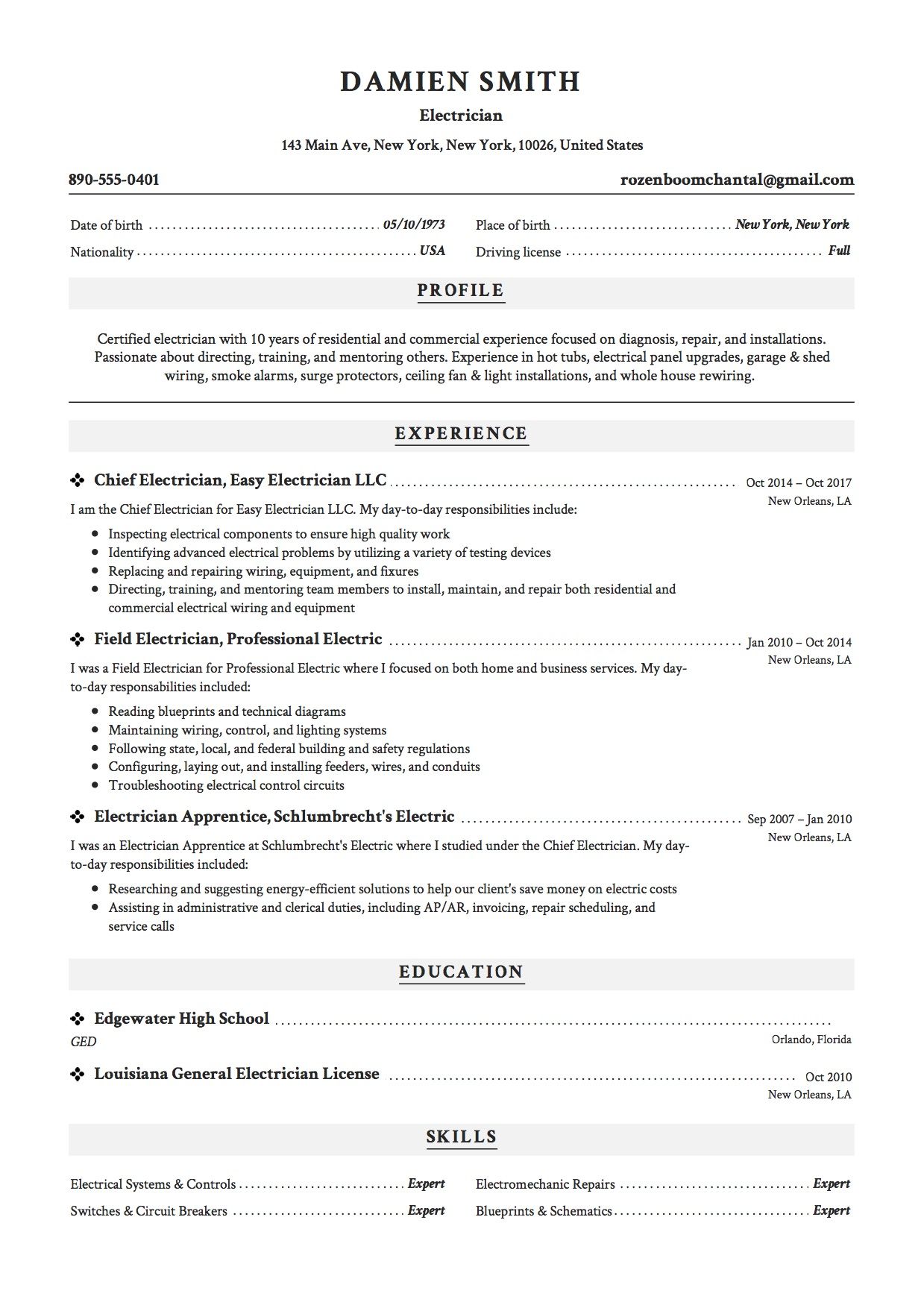 resume template for electrician on free electrician resume sample template example cv resume electrician resume templates