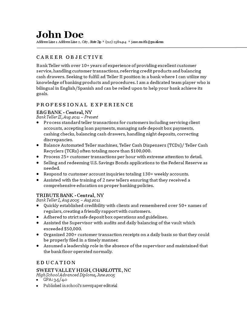 bank teller resume sample on bank teller resume sample doc bank teller resume resume examples bank teller