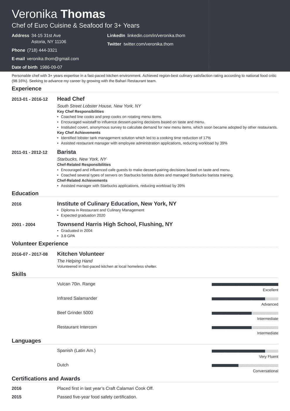 hobbies to write in resume on chef resume template influx cv template chef resume job resume examples