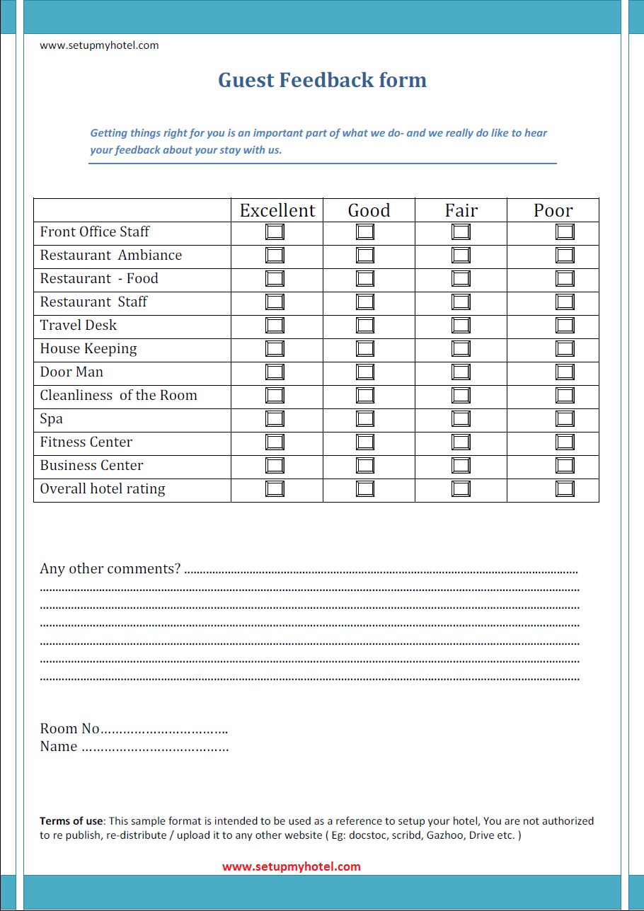 hotel front office training on the remarkable guest feedback format sample hotels resorts ann van with word employee suggestion form feedback for students business notes hotel marketing