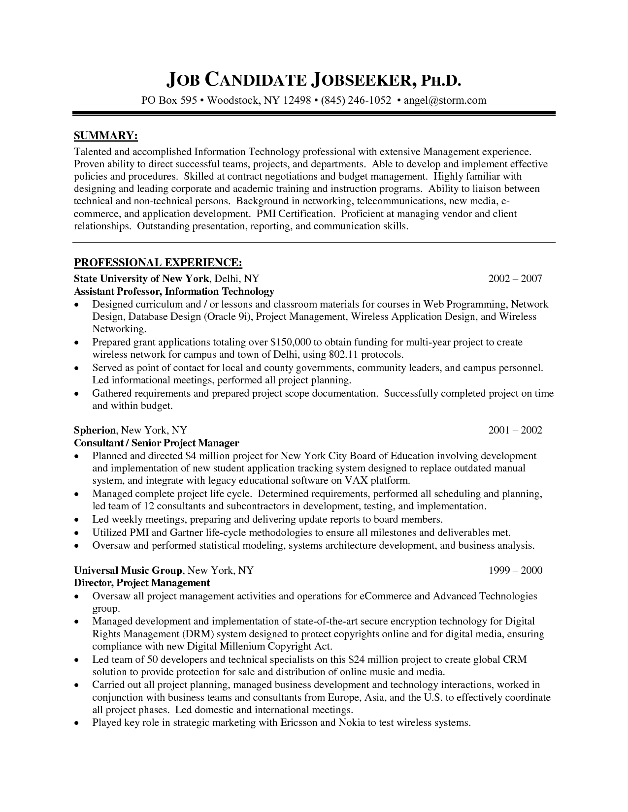 senior project manager sample resume on resume examples tamu resume templates