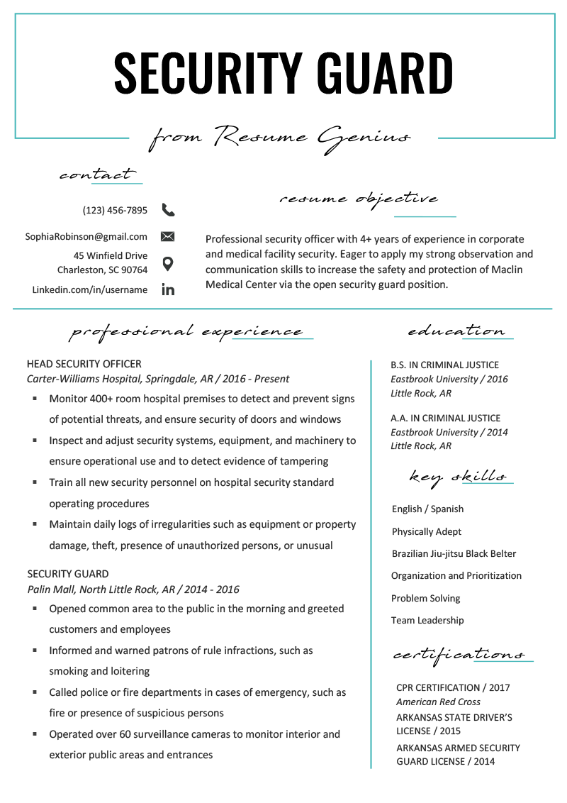 security guard resume sample on security guard resume sample writing tips resume genius security resume writing tips resume examples