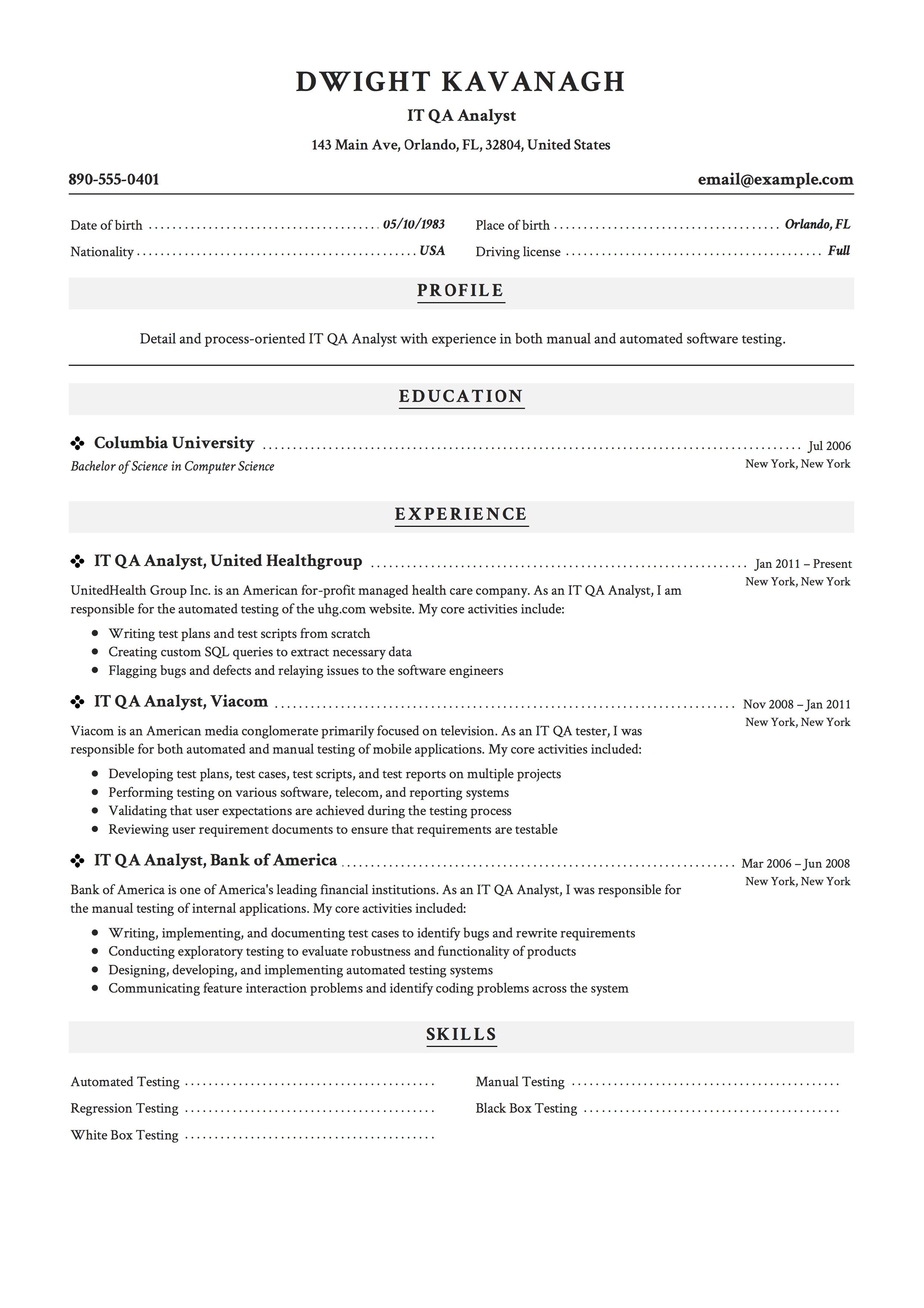 qa analyst resume on it qa analyst resume example resume examples resume guide resume