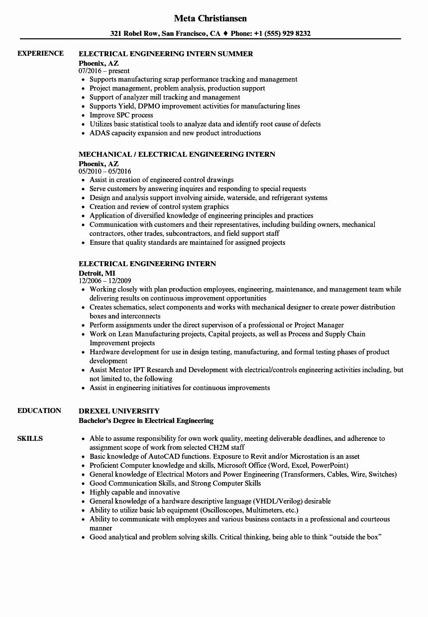 electrical engineer resume format on entry level electrical engineer resume elegant electrical engineering intern resume samples engineering resume internship resume engineering resume templates