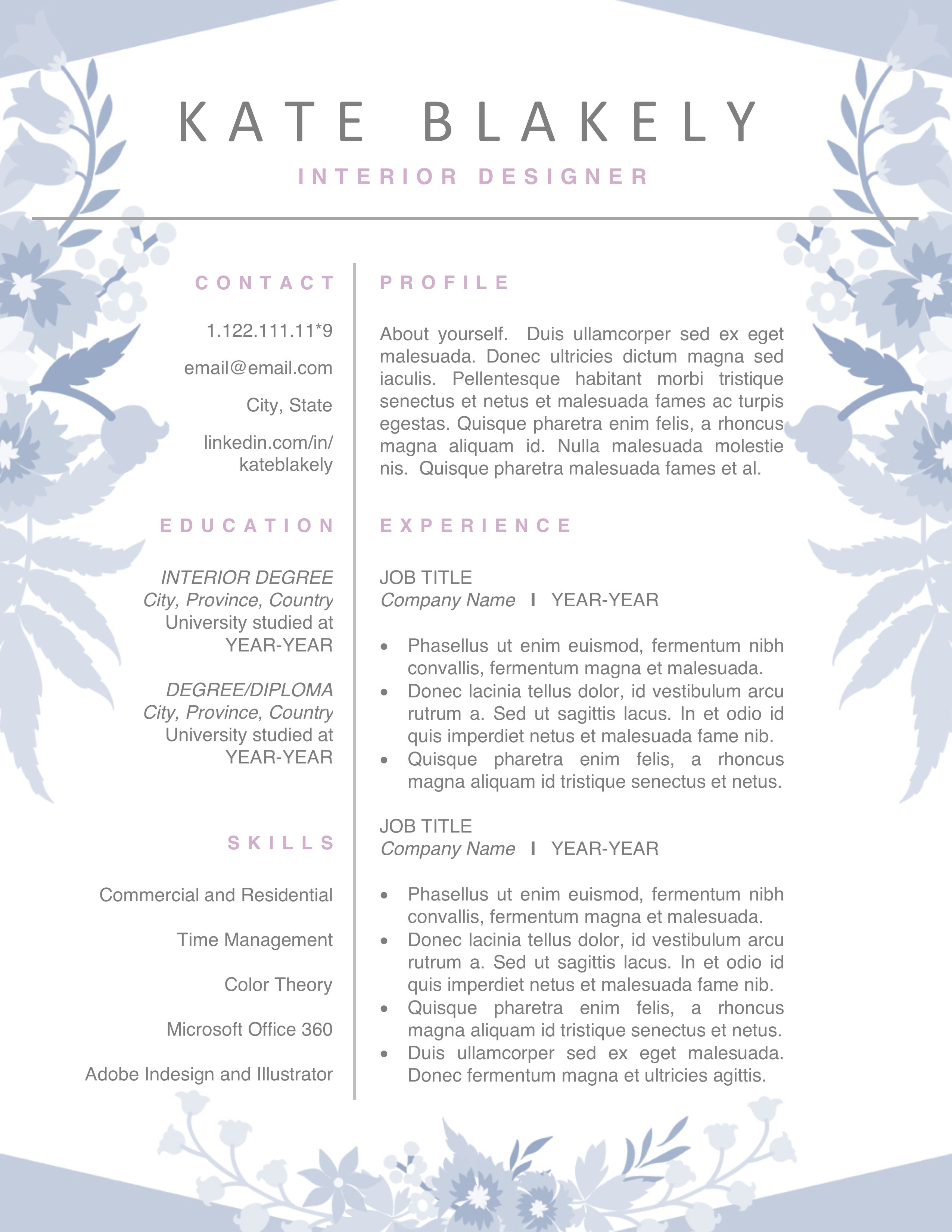 floral resume cv template instant download editable resume design creative artist resume resume template word creative artist resume template on floral resume cv template instant download editable resume design creative artist resume resume template word