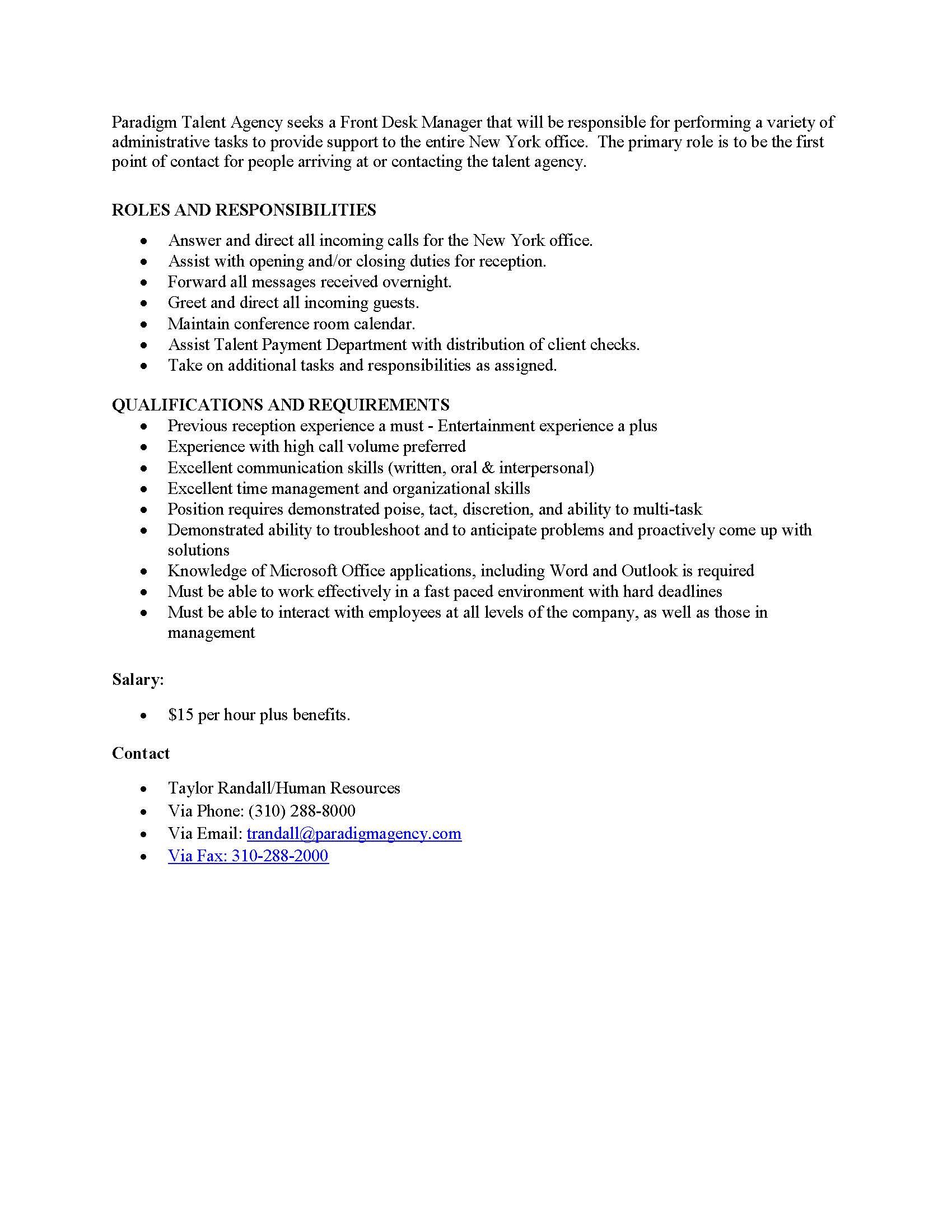 front desk software on front desk manager job posting job posting job management