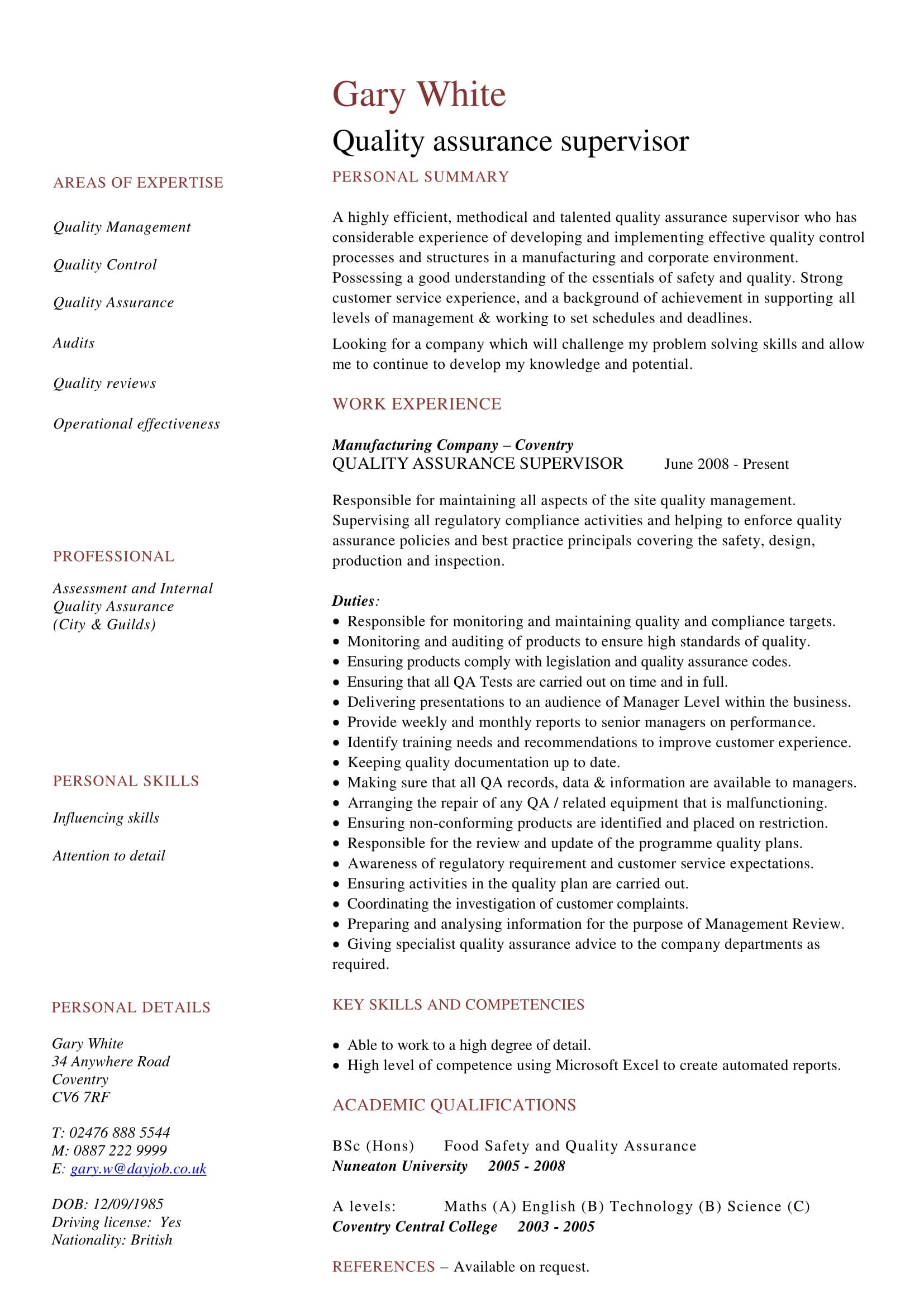quality assurance cv resume examples cv resume sample resume skills supply chain consultant resume sample on quality assurance cv resume examples cv resume sample resume skills