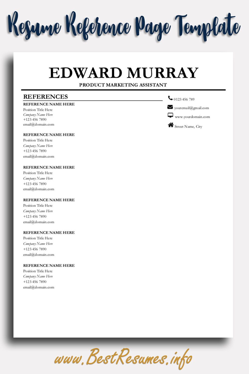 reference page for resume on pin on resume reference page template