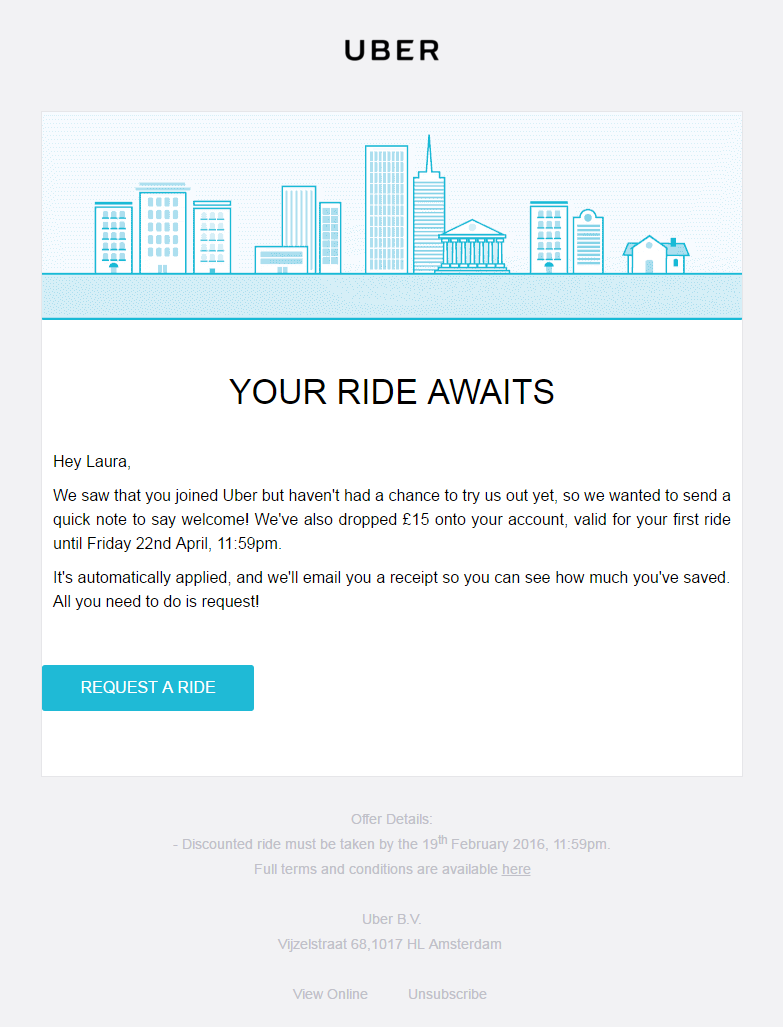 email send service on uber re engagement email to customers who have signed up but not used the service offering 15 credit emailmarketing engagement emails design campaign uber