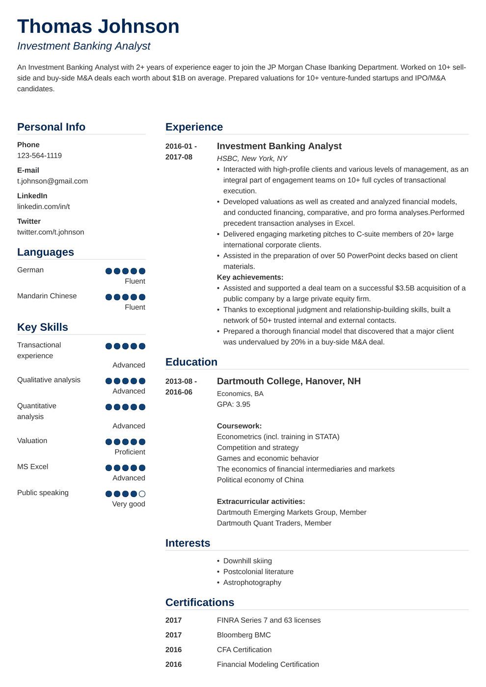 investment banker resume sample on personal banker job description for resume new investment banking resume sample and writing guide 20