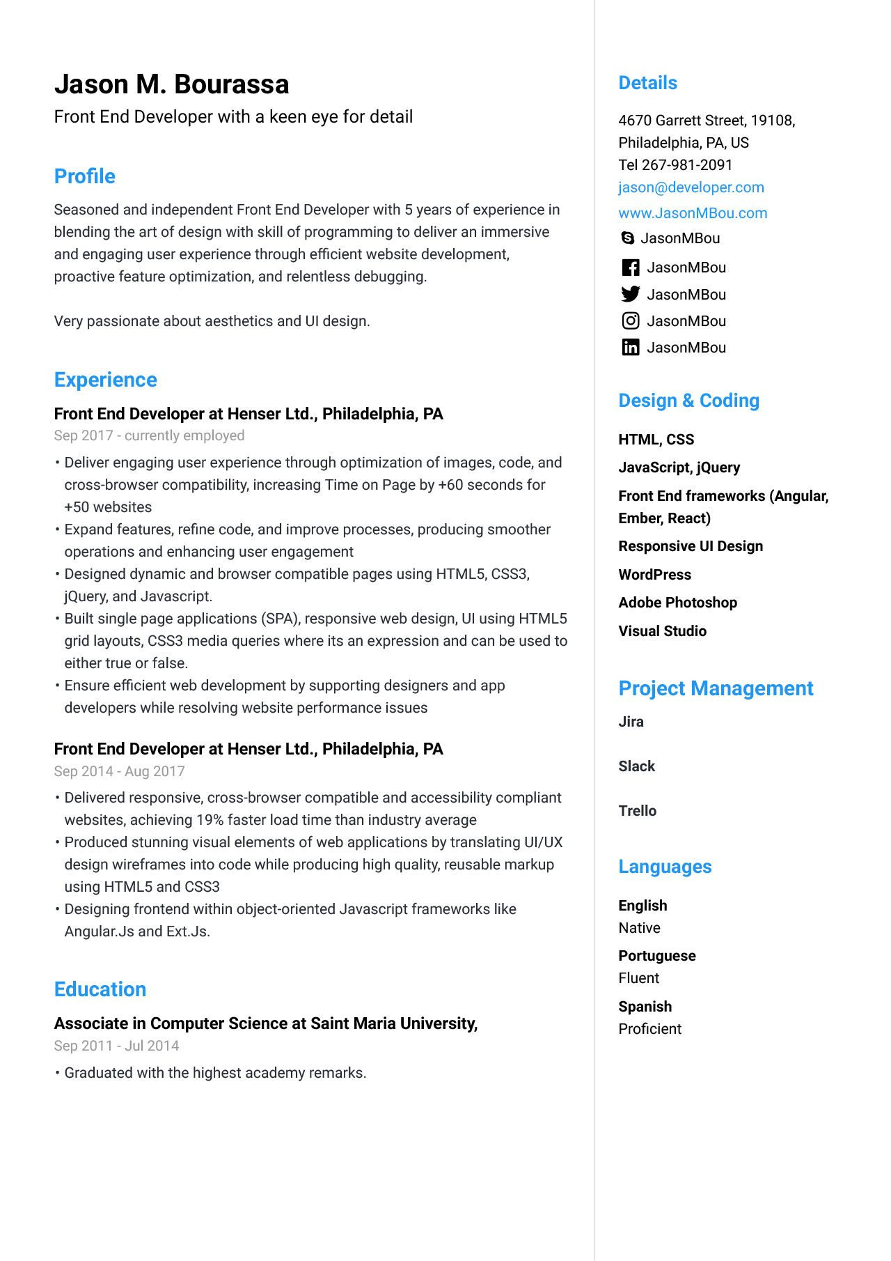 front end developer resume template on front end developer resume example resume examples web developer resume web development