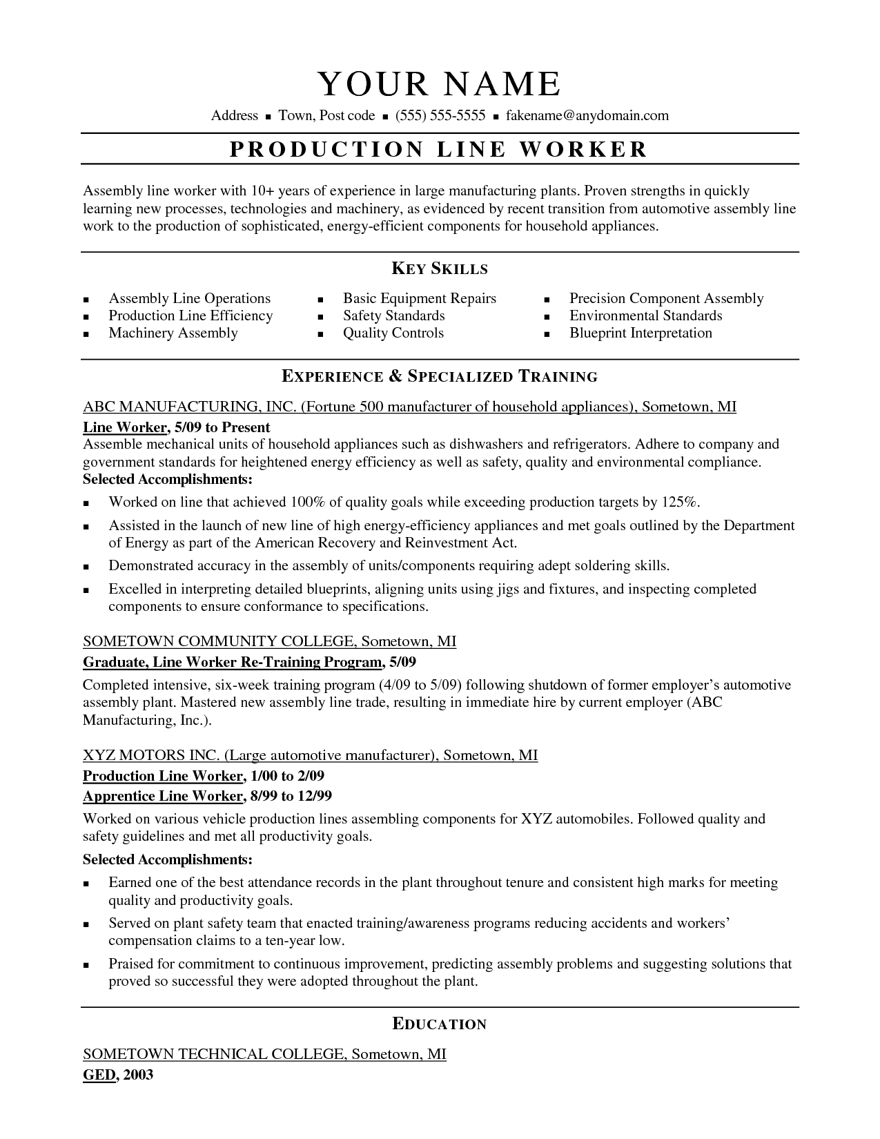 construction worker resume skills on resume examples union workers resume templates line worker resume examples resume