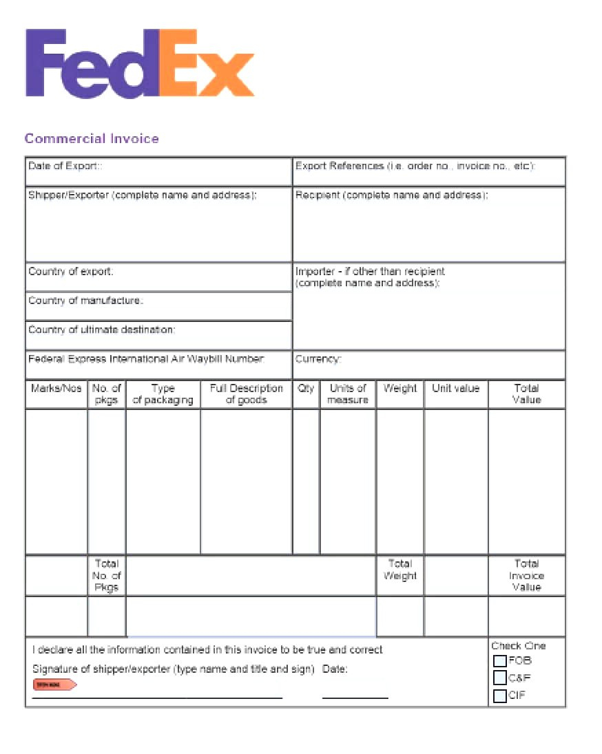 fedex shipping and receiving on commercial invoice template word doc fearsome ideas for international shipping invoice template 10 invoice template word invoice template business template