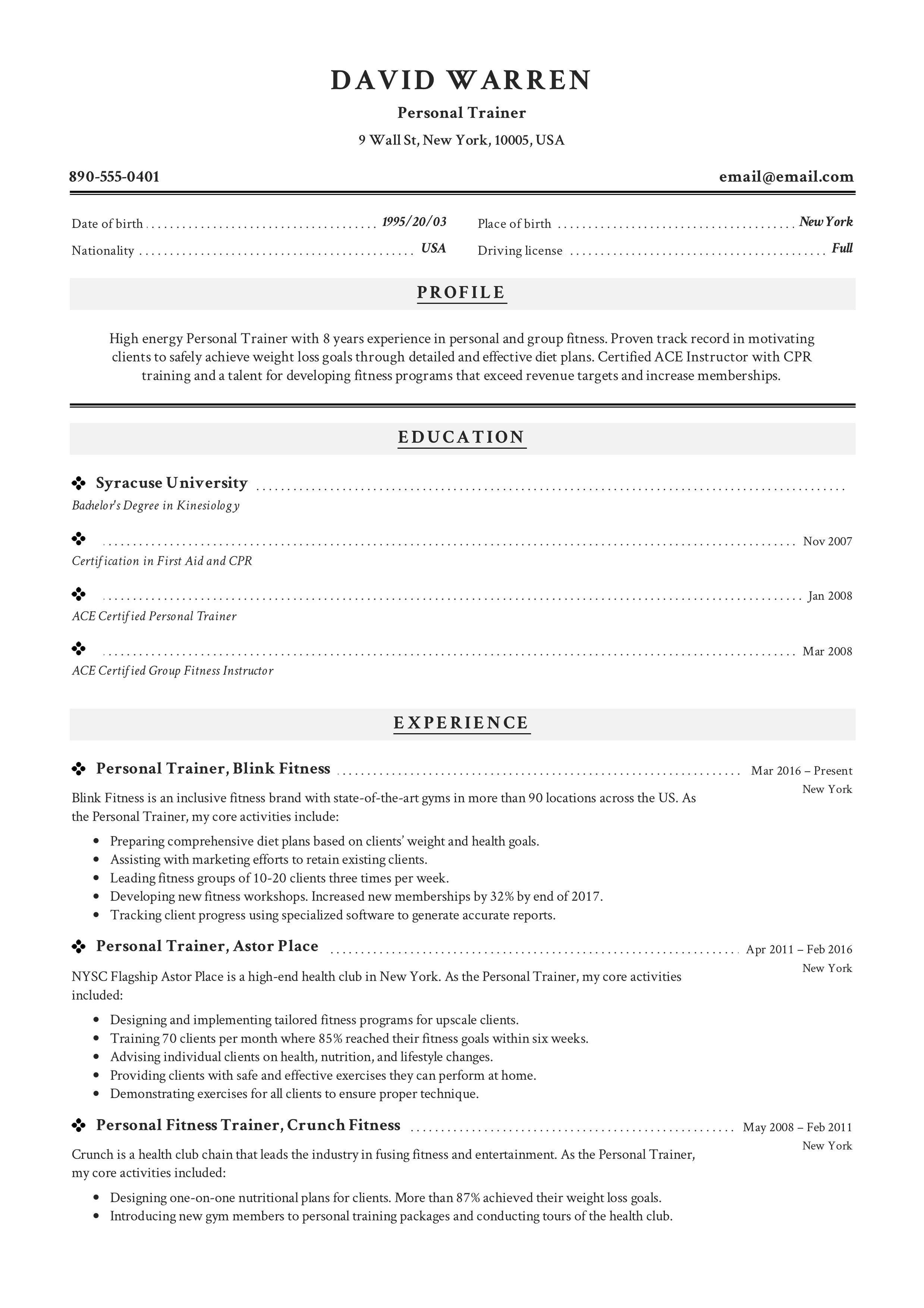 personal trainer resume points on personal trainer resume resume examples good resume examples job resume examples