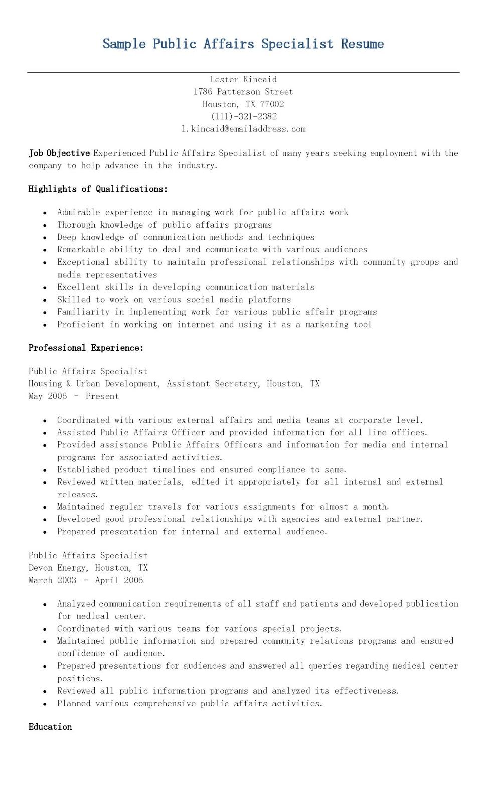 resume qualifications examples on sample public affairs specialist resume resume affair public
