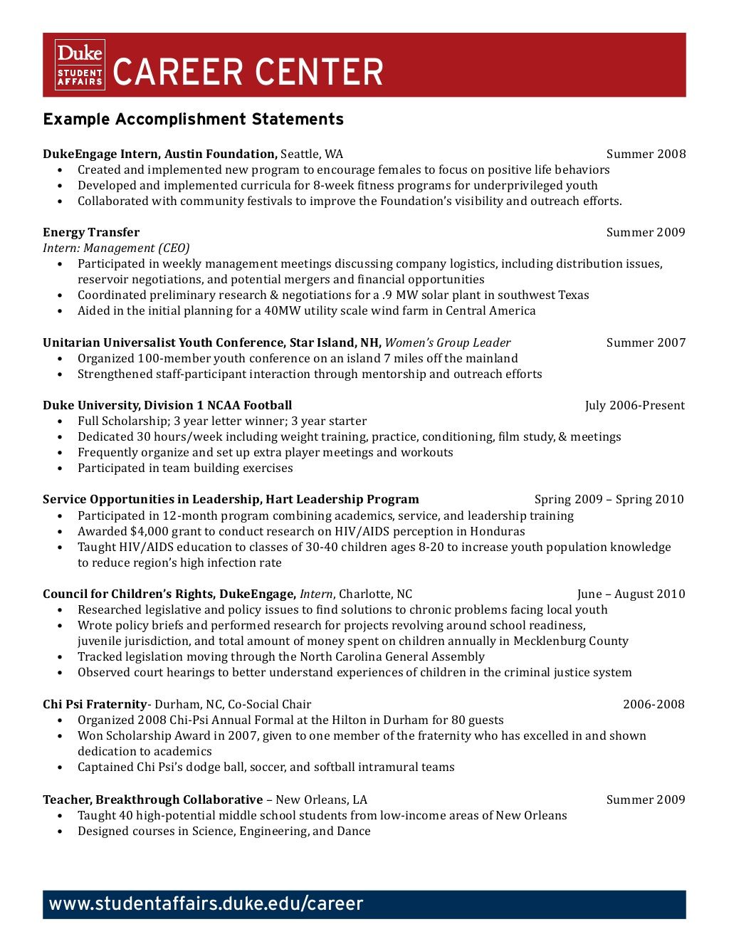 list accomplishments resume on example accomplishment statements career counseling career resources good resume examples