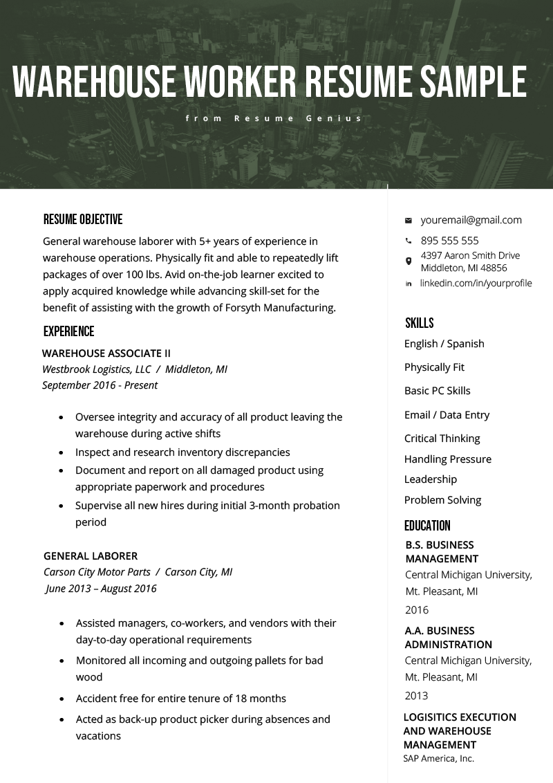 assembly machine operator resume on warehouse worker resume example writing tips resume genius warehouse resume job resume examples warehouse worker