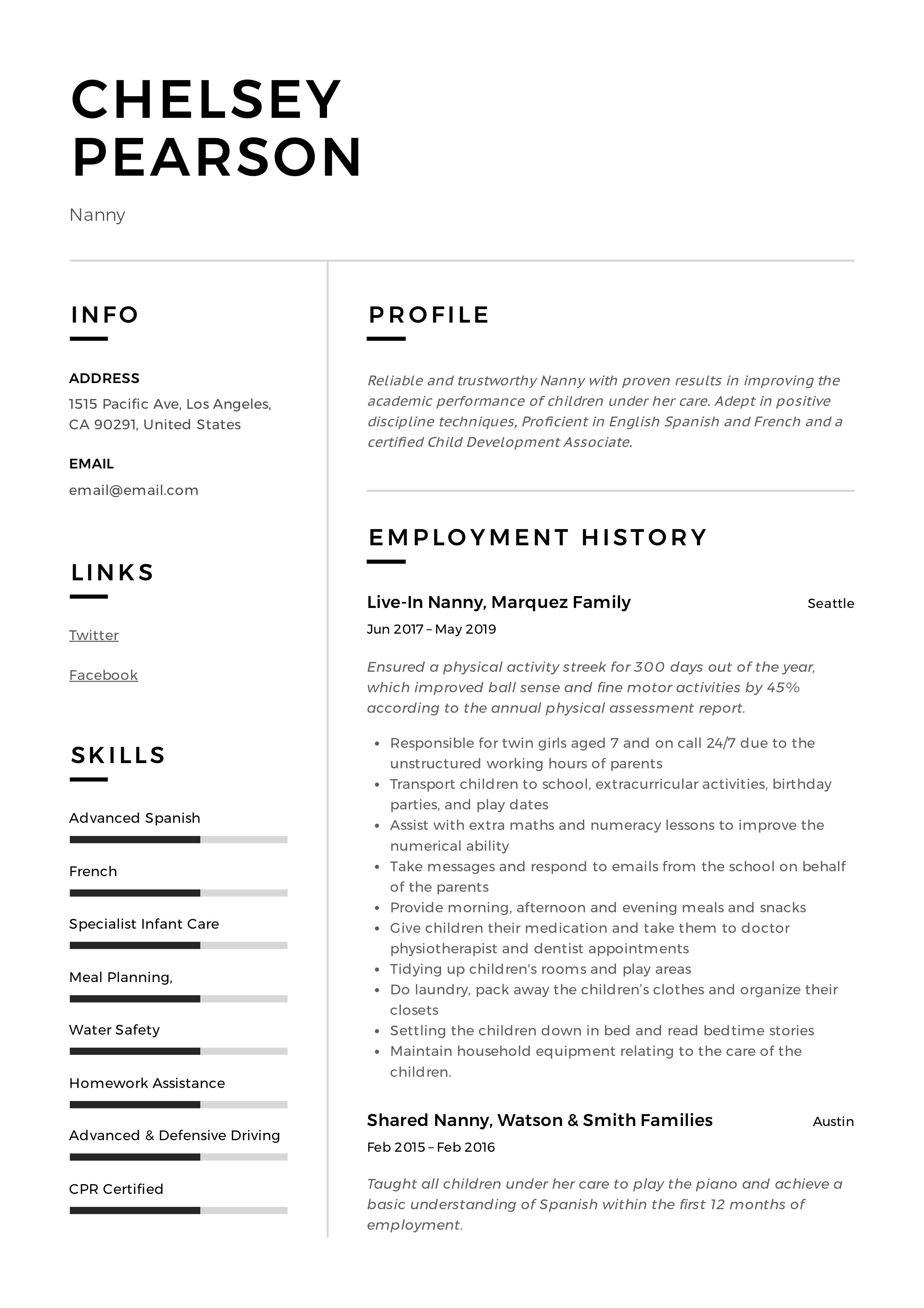 nanny resume sample on 12 12 nanny resume templates ideas resume resume templates guided writing