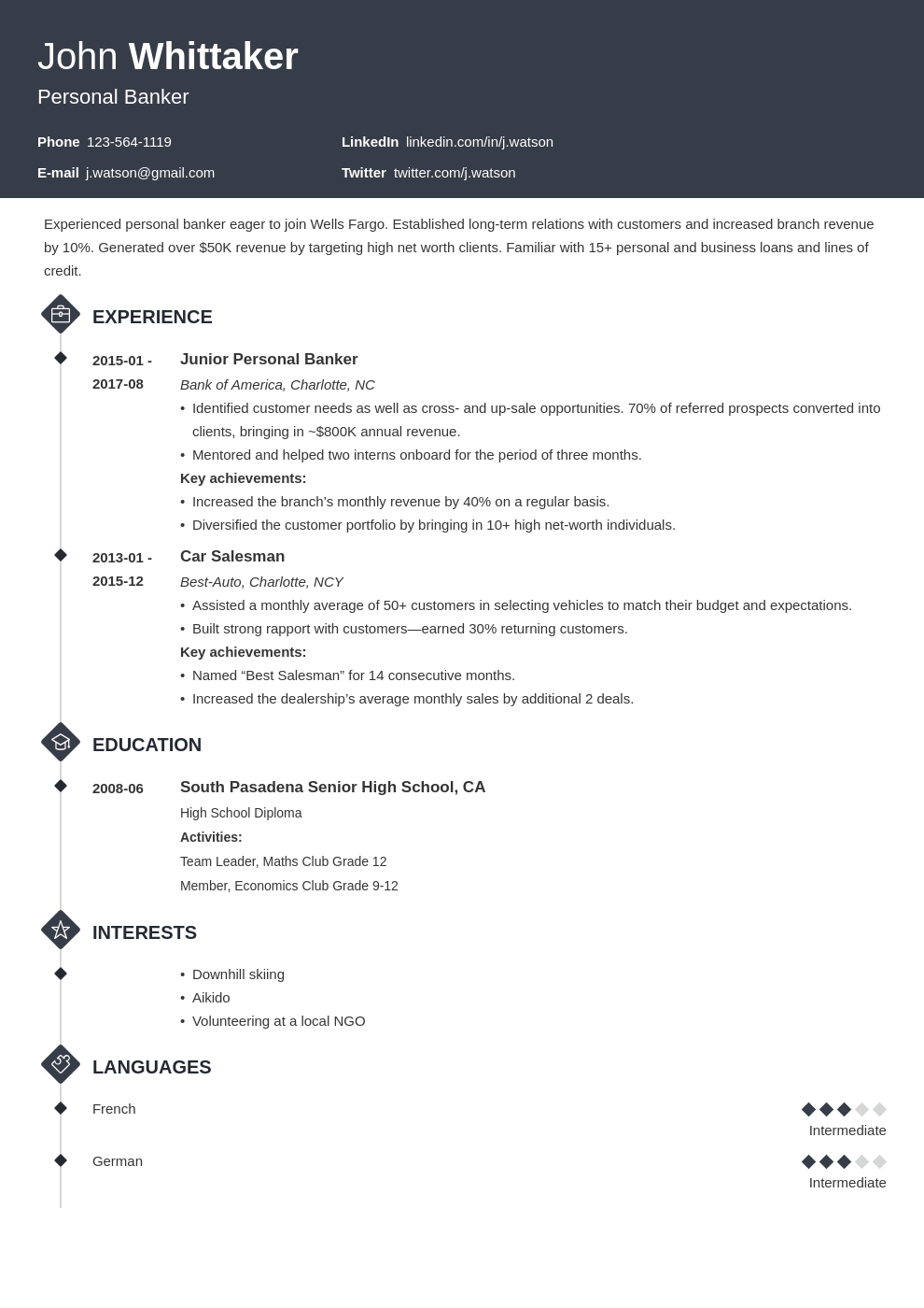 personal banker education on personal banker resume example template diamond resume examples resume layout job resume examples