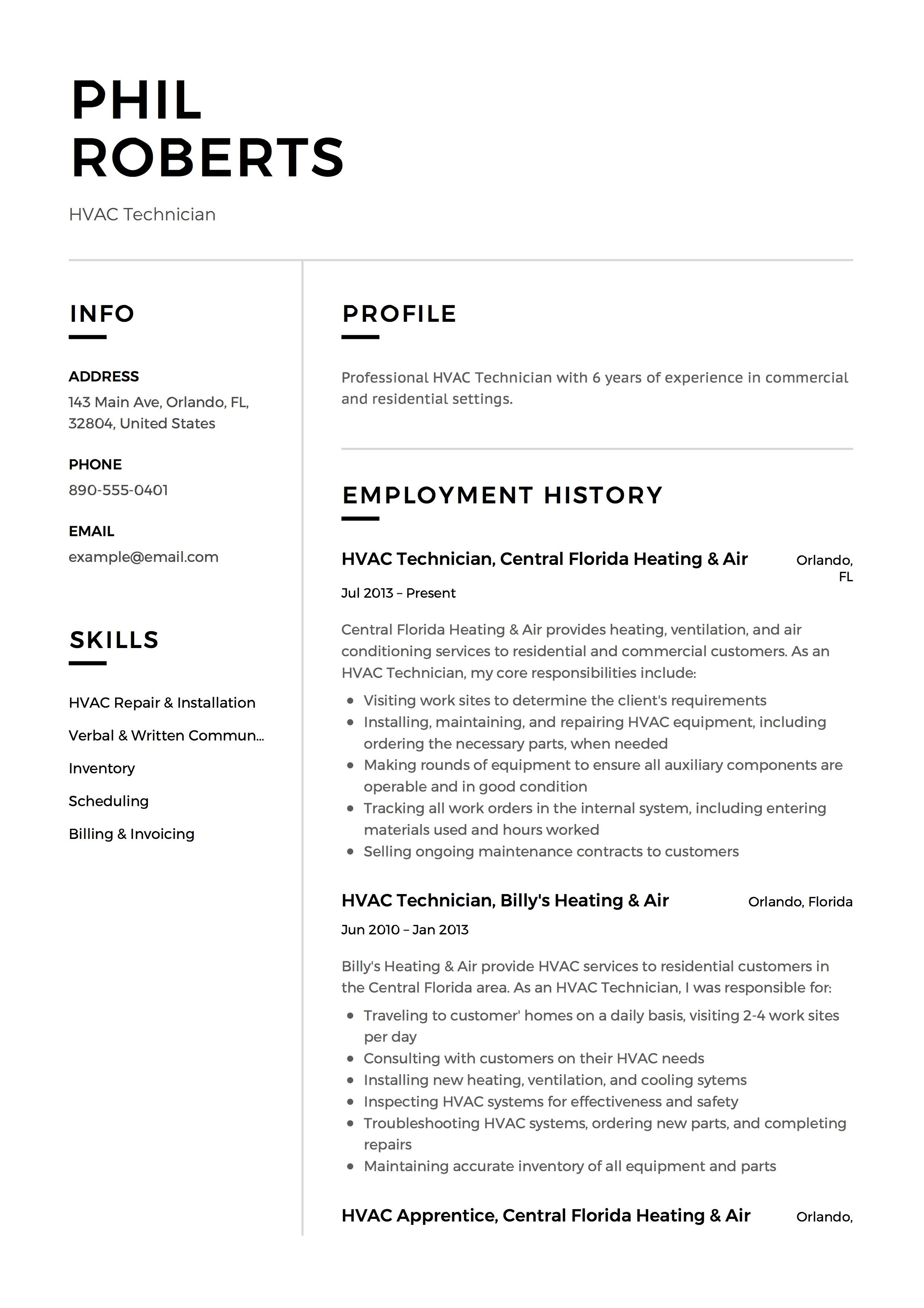 hvac resume template on hvac technician resume example hvac technician resume guide resume examples