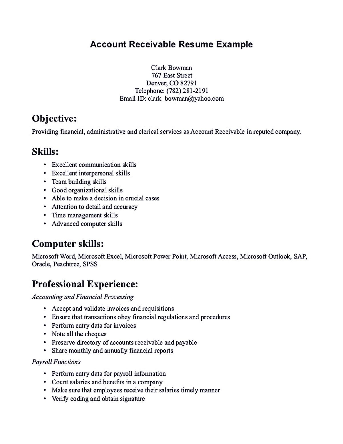 account receivable resume shows both technical and interpersonal skills you have your professional summary or profile must be included with short of check examples of skills in a resume on account receivable resume shows both technical and interpersonal skills you have your professional summary or profile must be included with short of check