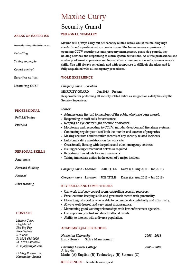 security guard resume sample on roj art warrior rojartwarrior profile pinterest