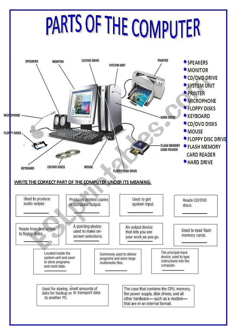 computer basic skills on parts of the computer the stuentds have to match the definitions to each part computer basics computer science teaching computers