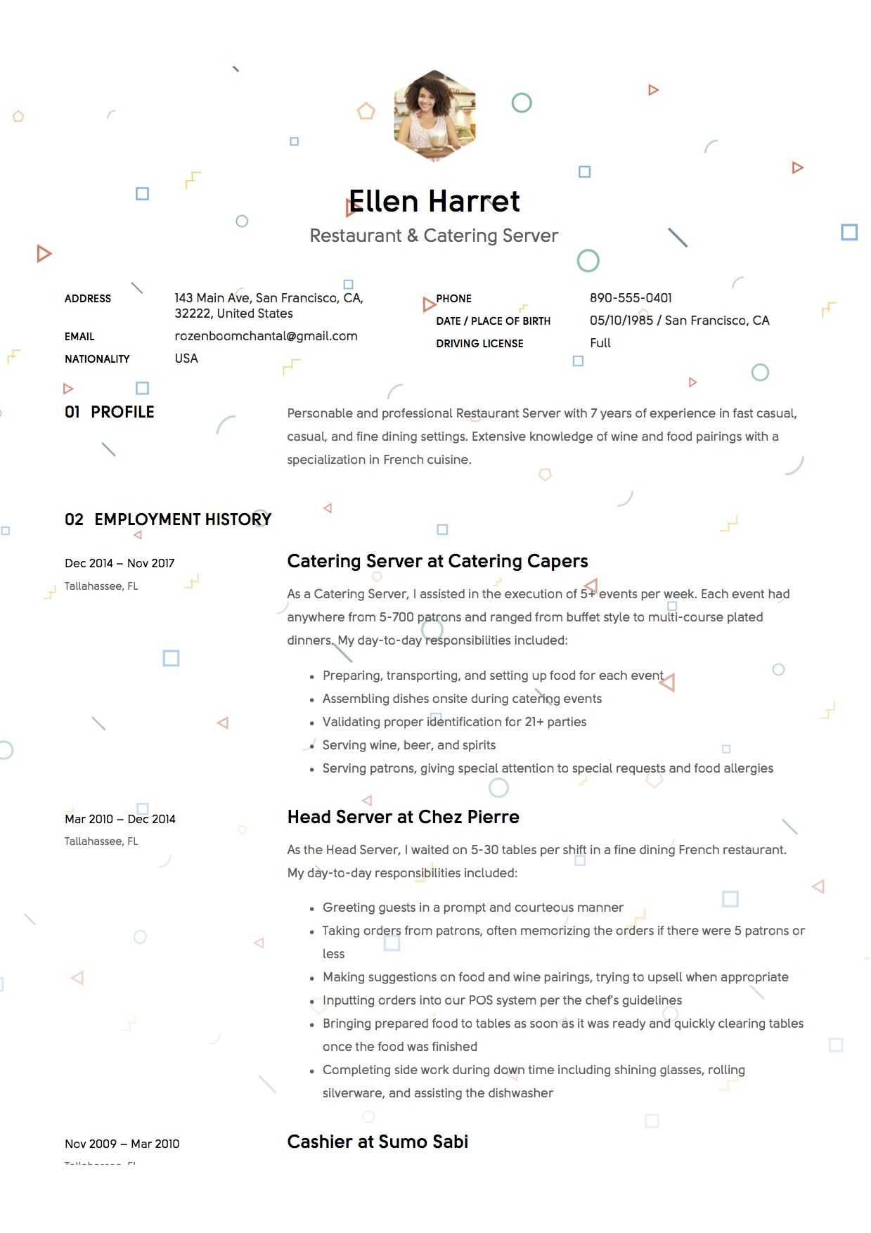 restaurant server resume sample template example cv resume examples server resume good resume examples food and beverage resume on restaurant server resume sample template example cv resume examples server resume good resume examples