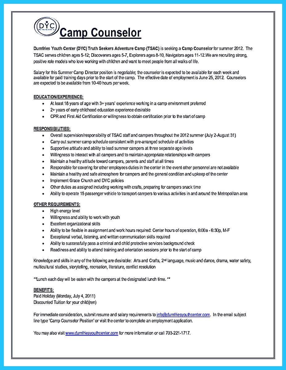 camp counselor duties on pin on resume template